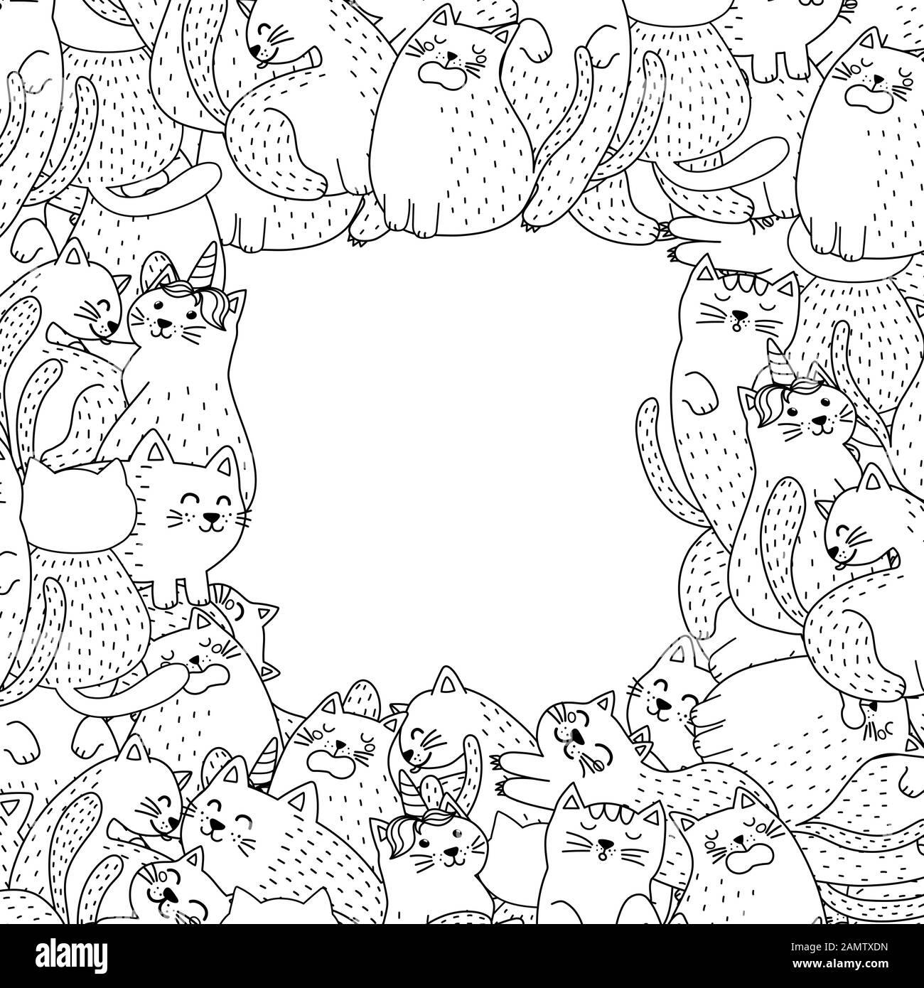 Cadre noir et blanc avec de jolis chats Illustration de Vecteur