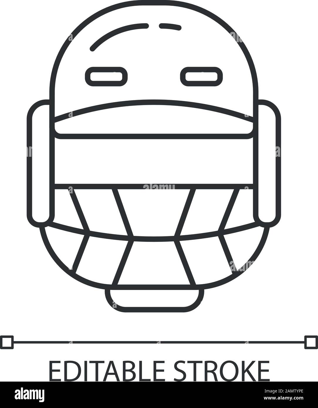 Icône linéaire de casque de cricket. Protection de la tête pour le batteur et les fiaînés. Uniforme de cricketer. Équipement de protection. Illustration de la ligne fine. Symbole de contour. Vect Illustration de Vecteur