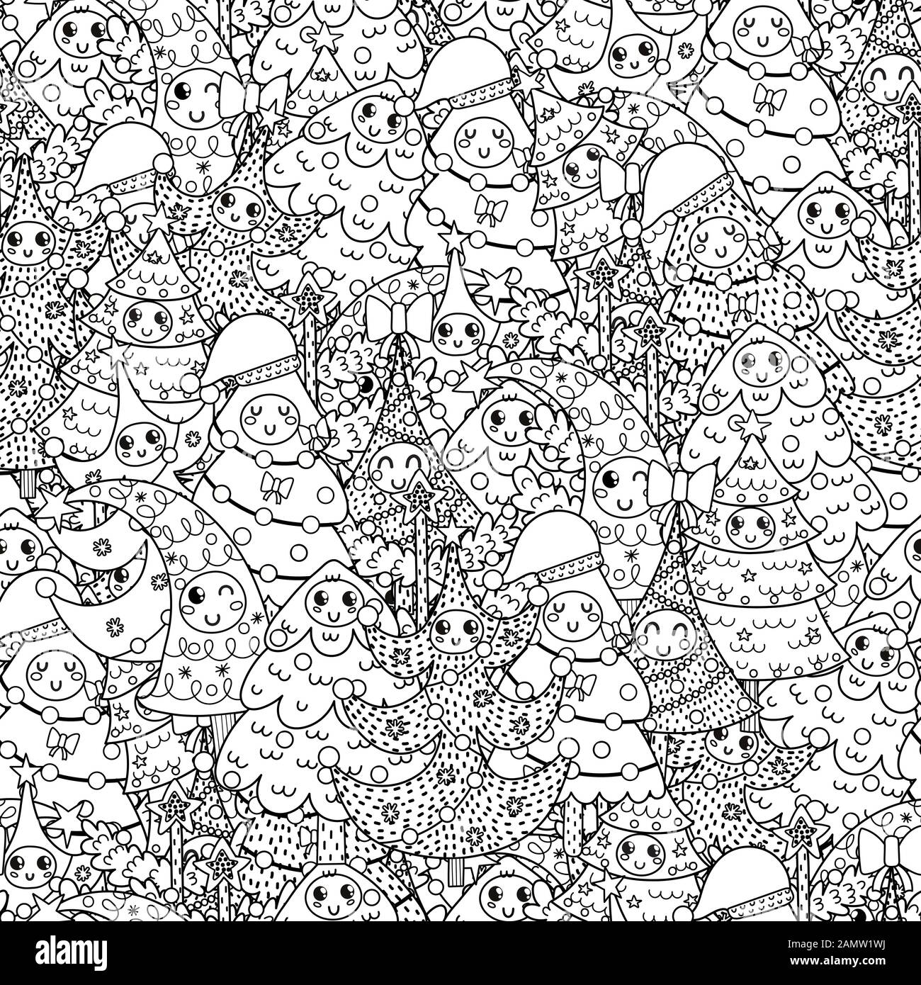 Joyeux Noël arbres noir et blanc sans coutures Illustration de Vecteur