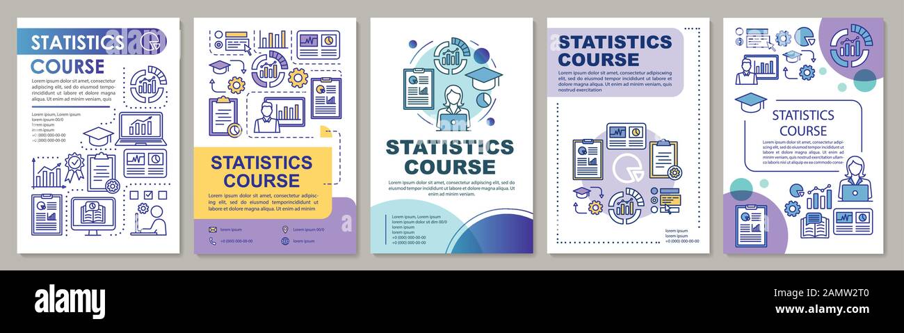 Statistiques, outils de mesure, présentation du modèle de brochure du cours. Brochure, livret, imprimé brochure avec illustrations linéaires. Mises en page vectorielles pour mag Illustration de Vecteur