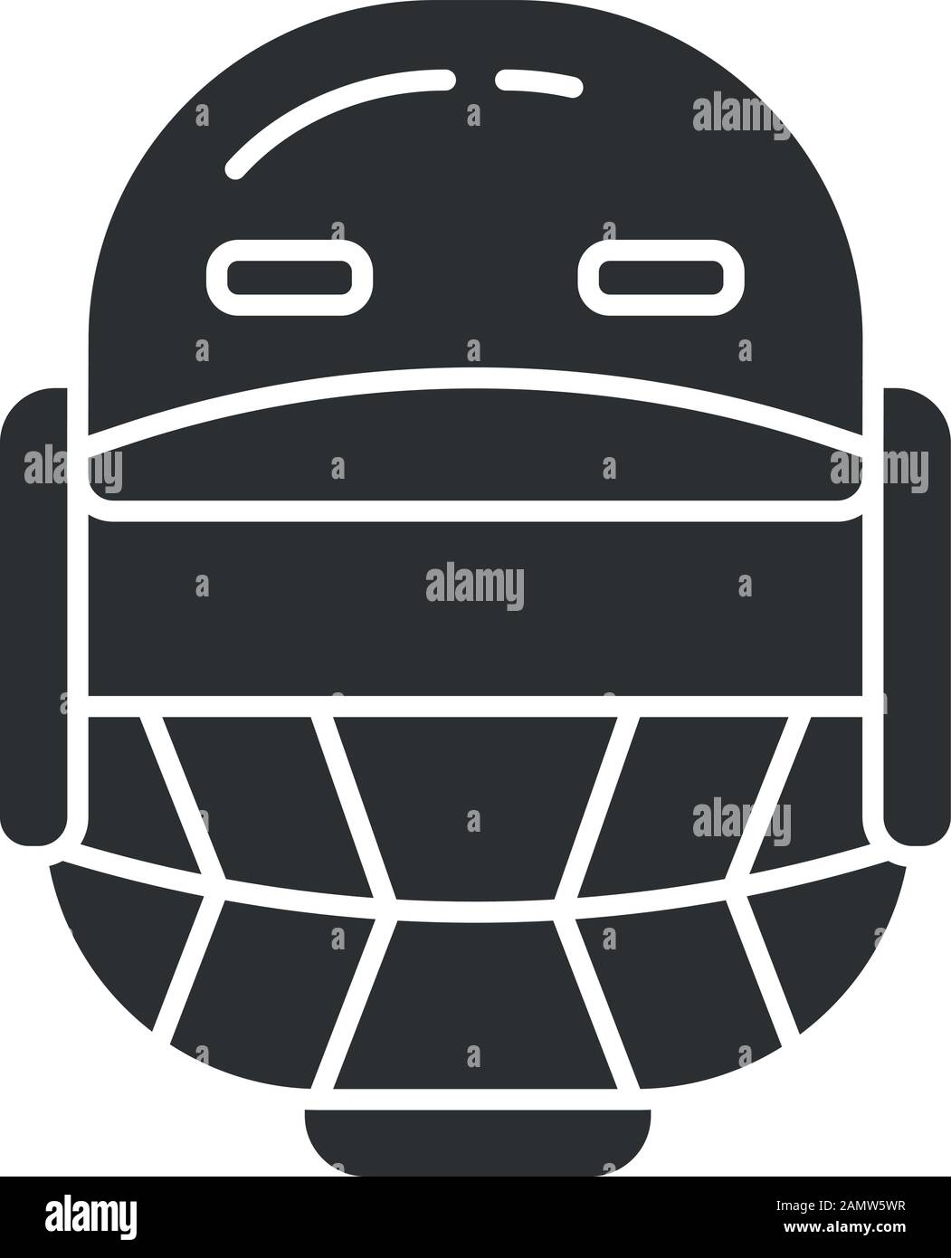 Icône de glyphe de casque de cricket. Protection de la tête pour le batteur et les fiaînés. Uniforme de cricketer. Équipement de sport. Accessoire Athletics. Symbole silhouette. Negat Illustration de Vecteur