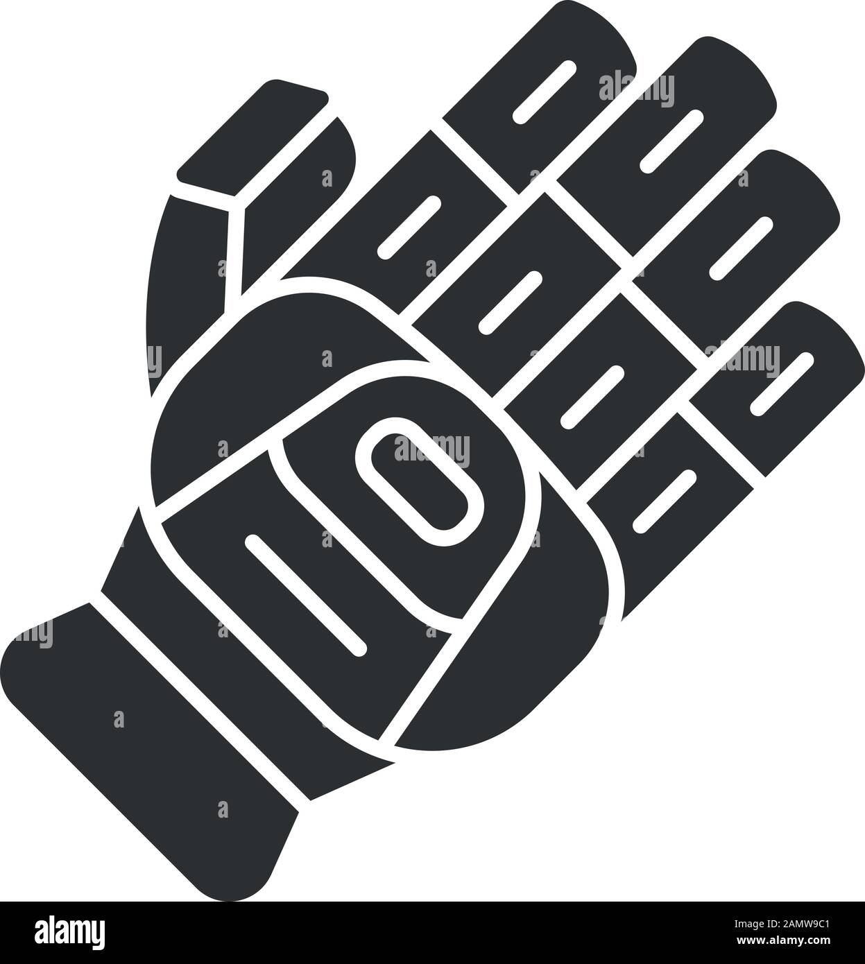 Icône de glyphe de gant de cricket. Gant battant. Protection du corps pour le batteur. Uniforme de cricketer. Équipement de protection pour moto. Équipement de sport. Symbole silhouette Illustration de Vecteur