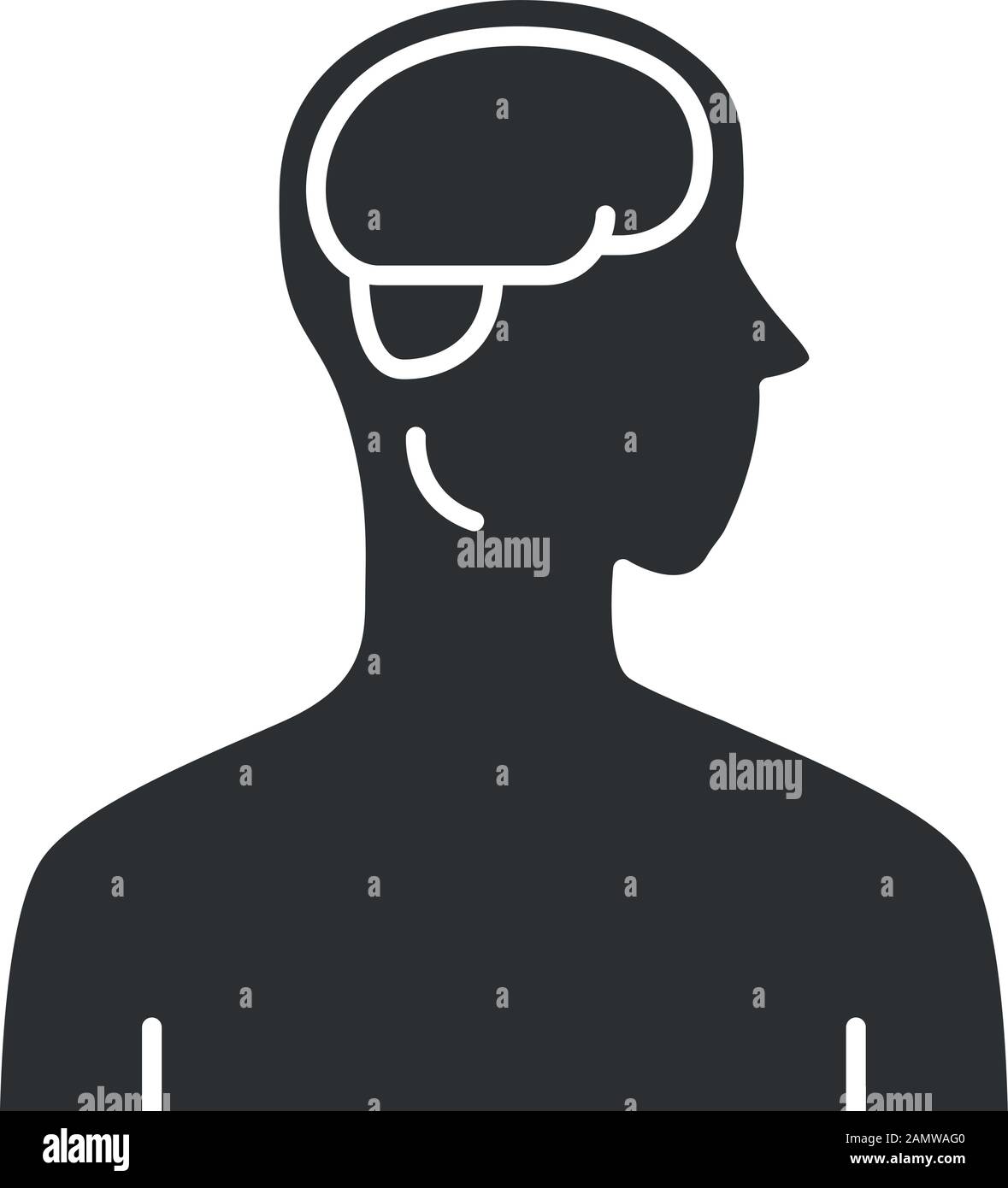 Icône de glyphe cérébral sain. Organe humain en bonne santé. Bien-être des personnes. Fonctionnement du système nerveux. Santé mentale saine. Symbole silhouette. Négatif Illustration de Vecteur