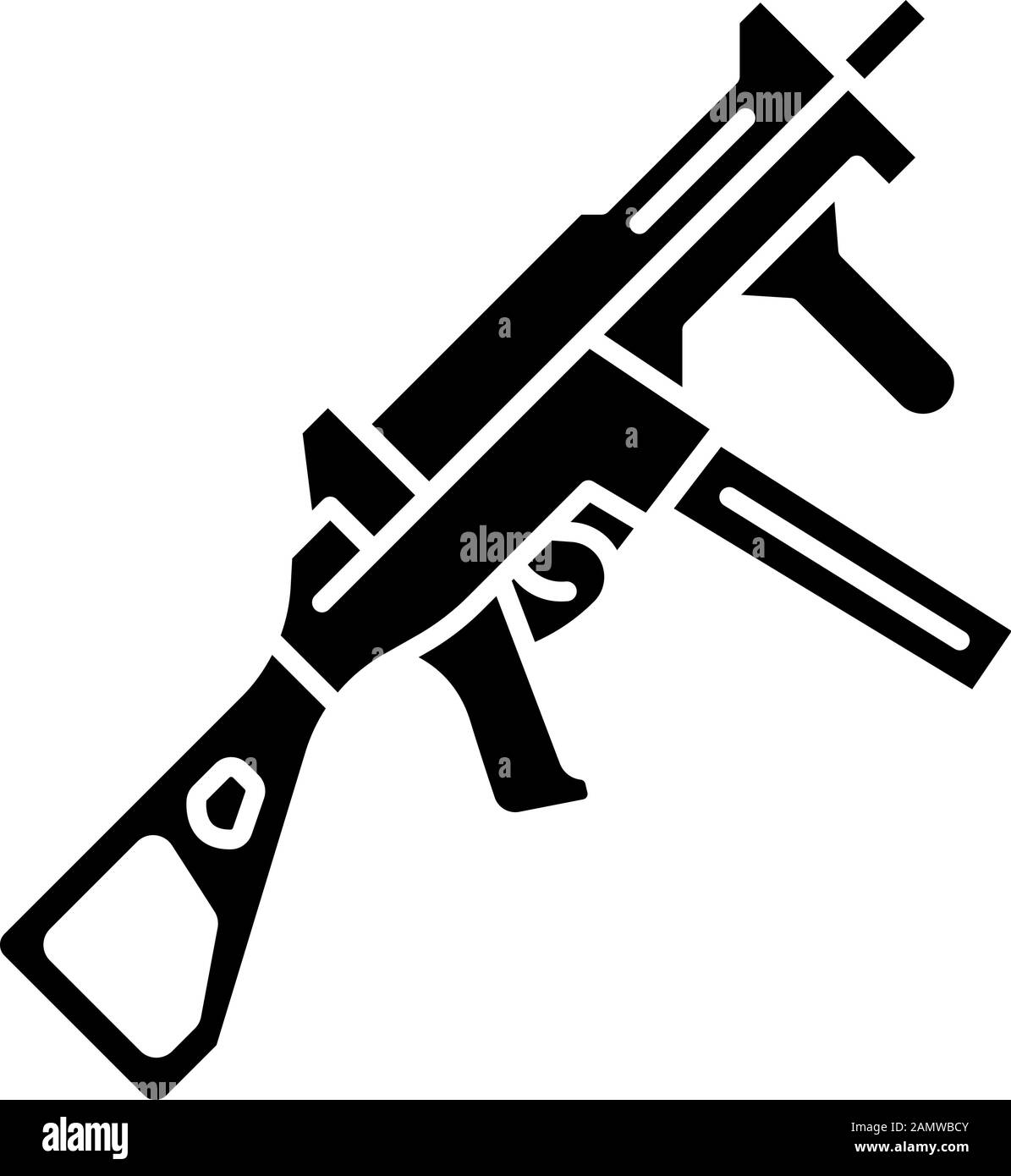 Icône de glyphe d'arme UMP HK. Arme à feu de jeu vidéo virtuelle, pistolet. Fusil de jeu de tir. Cybersport, inventaire militaire des tireurs esport, équipement. Silhouette sym Illustration de Vecteur