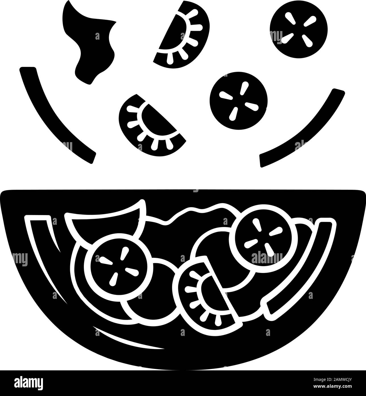 Icône glyphe du bol à salade. Des aliments frais biologiques. Légumes mangeant, légumes. Une alimentation saine. Vitamine et régime alimentaire. Tomate, poivron, concombre. Silhouette sy Illustration de Vecteur