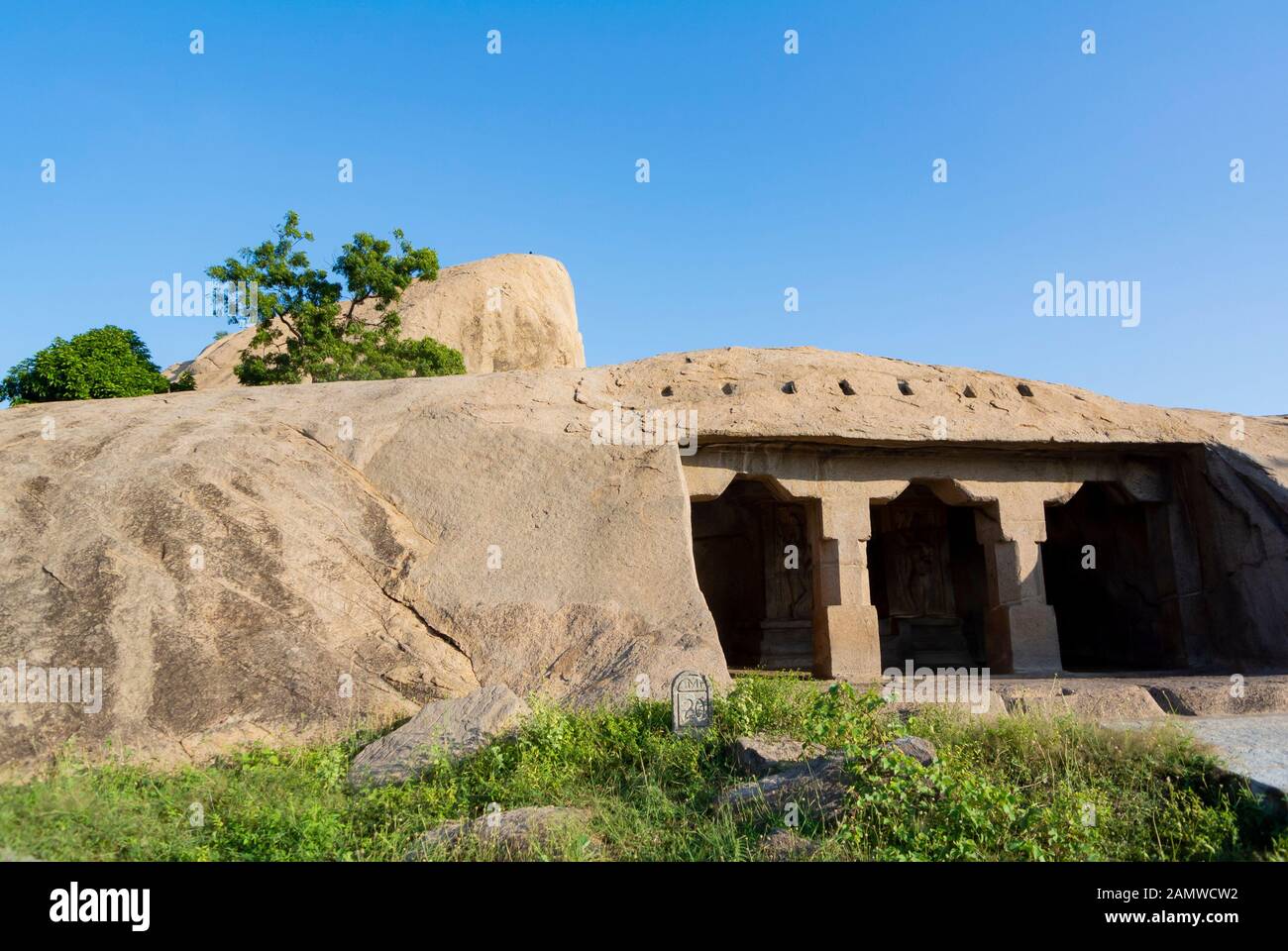 Mahabalipuram, Tamil Nadu, Inde du Sud, 3rd de Janury, 2020: Kottikal mandapa qui fait partie du complexe du temple. Banque D'Images