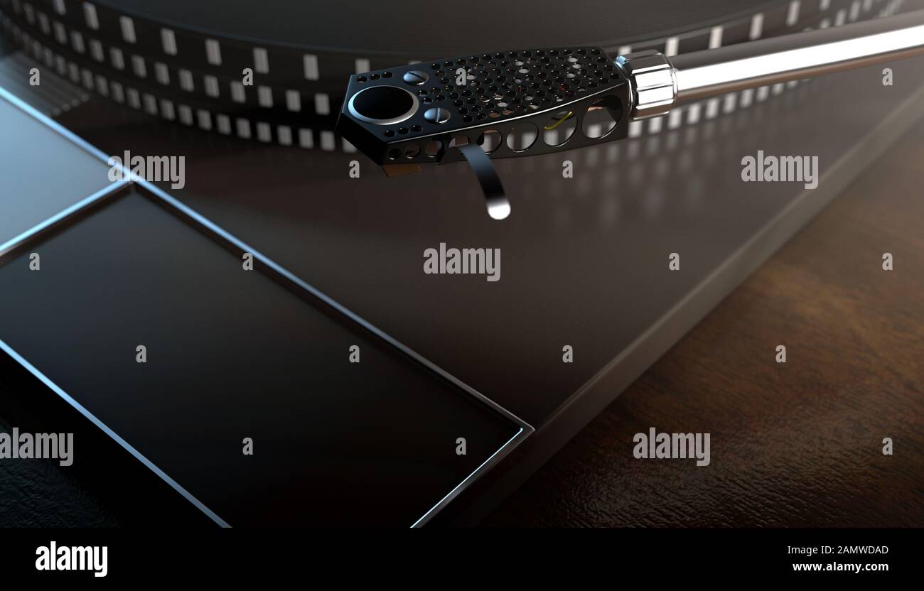 Un lecteur d'enregistrement vintage sans marque de platine sur un fond sombre rétroéclairé par moody - rendu tridimensionnel Banque D'Images