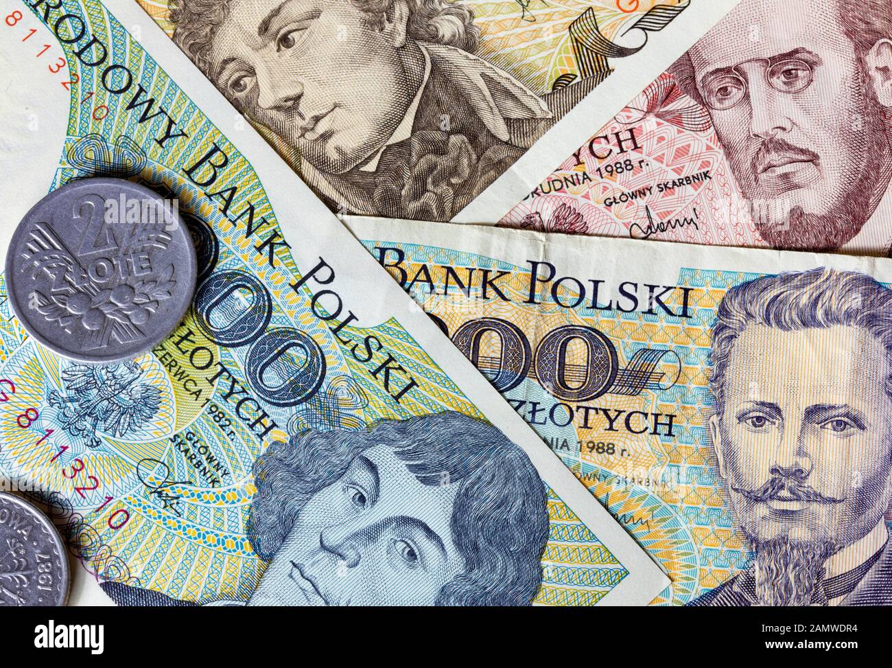 Ancien communiste polonais, des notes, de l'argent de l'ex-République populaire de Pologne. Banque D'Images