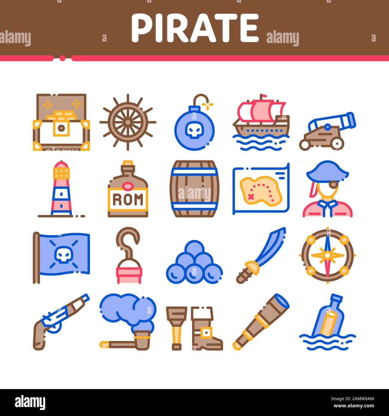 Pirate Sea Bandit Tool Collection Icons Définir Le Vecteur Illustration de Vecteur