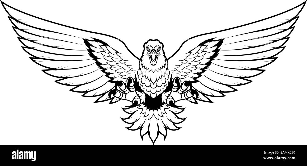 Eagle Attack Mascot Line Art Illustration de Vecteur