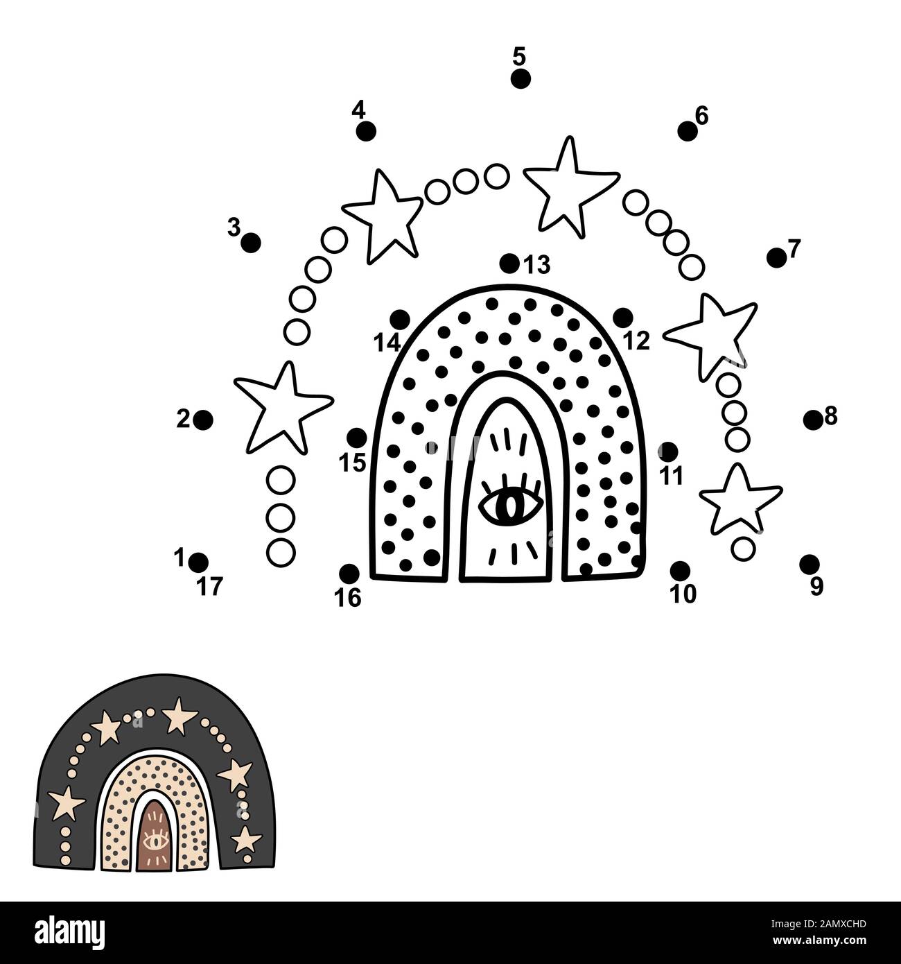 Connectez les points et dessinez un arc-en-ciel magique Illustration de Vecteur