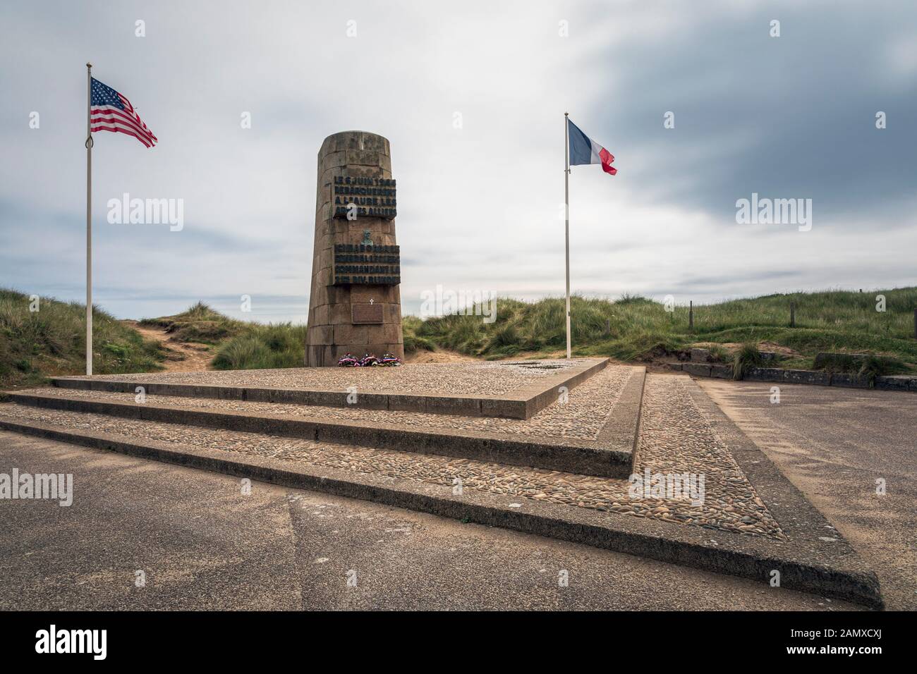 Mémorial à l'atterrissage de la 2ème division blindée des États-Unis et de l'Armée française libre, Utah Beach, Normandie Banque D'Images