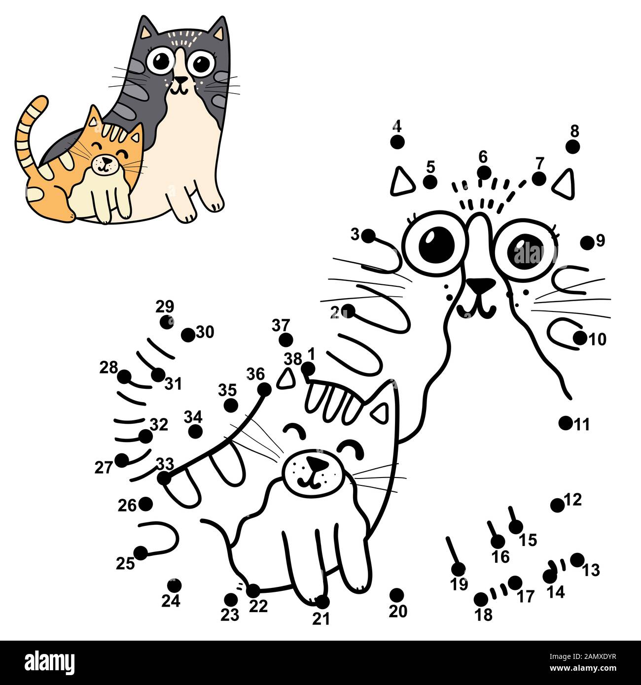 Puzzle Point A Point Pour Les Enfants Avec Des Chats Mignons Mere Et Son Bebe Image Vectorielle Stock Alamy