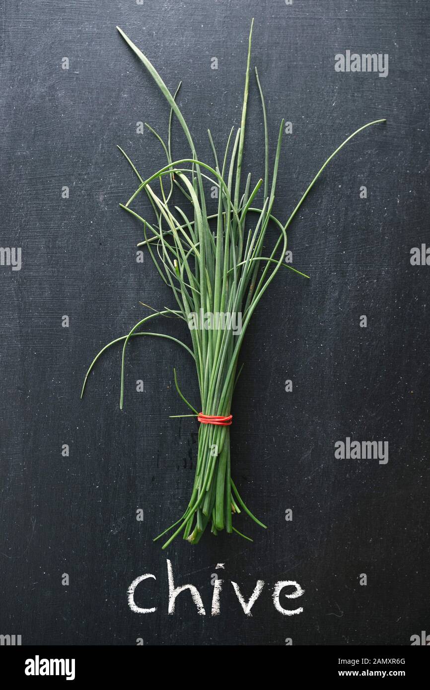La ciboulette sur tableau noir Banque D'Images