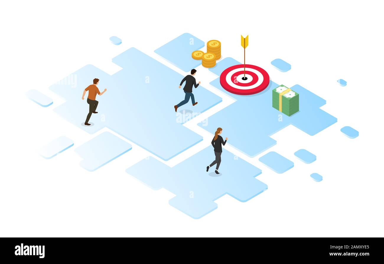 Jeu-concours d'affaires pour atteindre les objectifs financiers avec vue isométrique style design - vector Banque D'Images Jeu-concours d'affaires pour atteindre les objectifs financiers avec vue isométrique style design - vector Banque D'Images