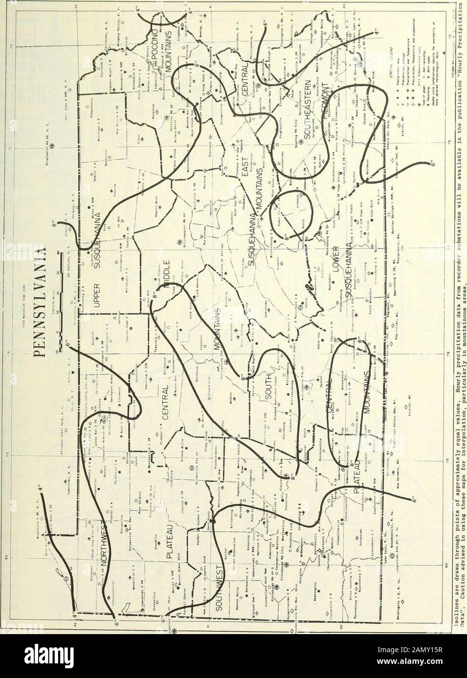 Données climatologiques, Pennsylvanie . rmometer. State College 2 - pente de terrain: Pente douce vers le sud-est. Type de sol : loam silt Hagerstown. Couverture : l'herbe bleue du Kentucky est maintenue clippée à une hauteur comprise entre 1 1/2 et 3 pouces. Instrumentation : Thermocouple cuivre-Constantan sur potentiomètre d'enregistrement S»e Relcreoce Nolei Suite à SUOon Index- 83 - CHUTE DE NEIGE ET NEIGE AU SOL PENNSYLVANIAMAY 1960 Station jour du mois 1 2 3 4 S 6 7 8 9 10 11 12 13 14 EST 16 17 18 19 20 21 22 23 24 2S 26 27 28 29 30 31 BRADFORD FAA AIRPORT SNOWFALLSN ON GND T .2 T BRADFORD 4 W RES SNOWFALLSN ON GND T BRO Banque D'Images