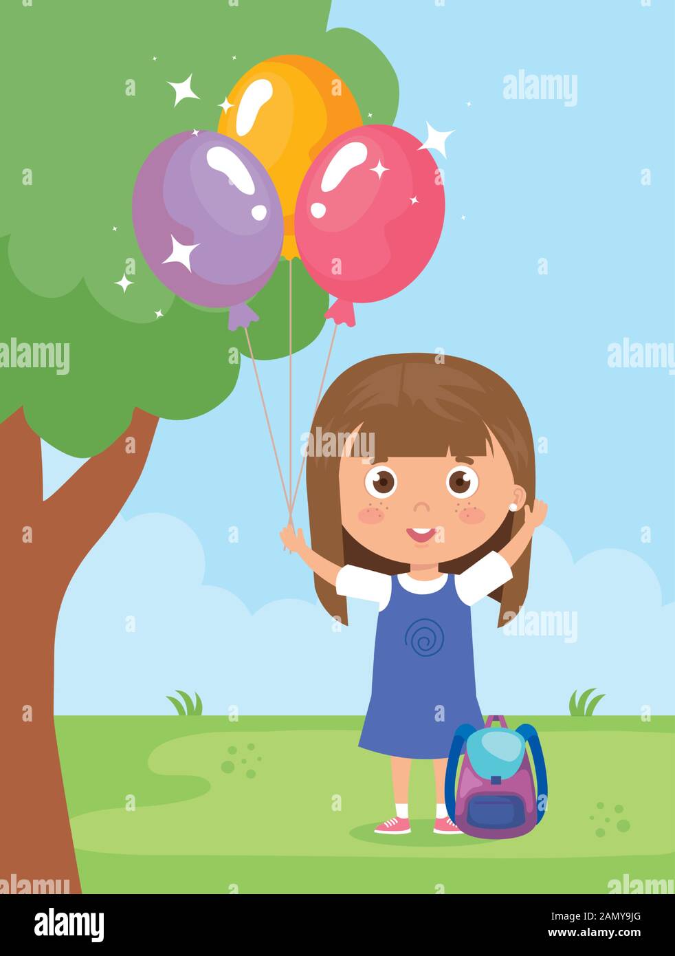 Baby Girl smiling avec hélium ballon en main Illustration de Vecteur