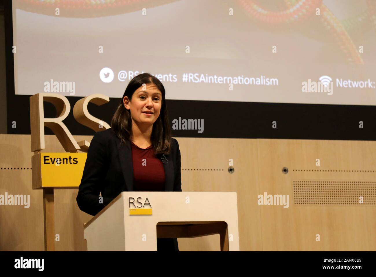 Londres / Royaume-Uni – 15 janvier 2020 : Lisa Nandy, candidate au poste de chef du Parti travailliste, prononce un discours sur la position du Royaume-Uni dans le monde après le Brexit, à la RSA Banque D'Images