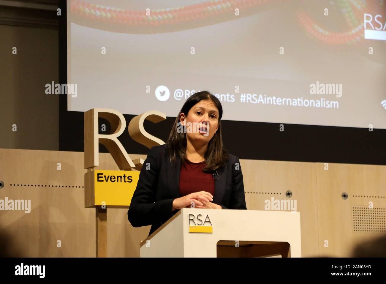 Londres / Royaume-Uni – 15 janvier 2020 : Lisa Nandy, candidate au poste de chef du Parti travailliste, prononce un discours sur la position du Royaume-Uni dans le monde après le Brexit, à la RSA Banque D'Images