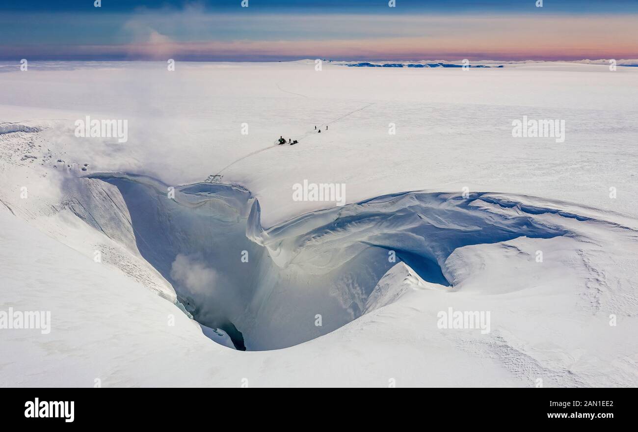 Calderas - l'expédition de printemps de la société Glaciologique, le glacier Vatnajokull, Islande Banque D'Images