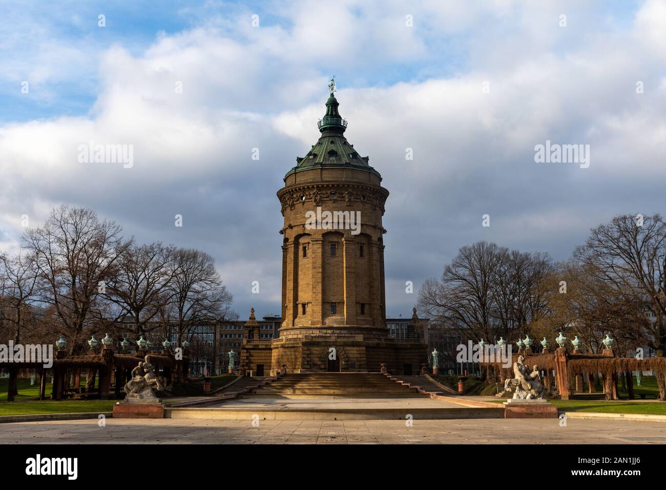 Château de Mannheim Rosengarten en parc en hiver sunshine Banque D'Images