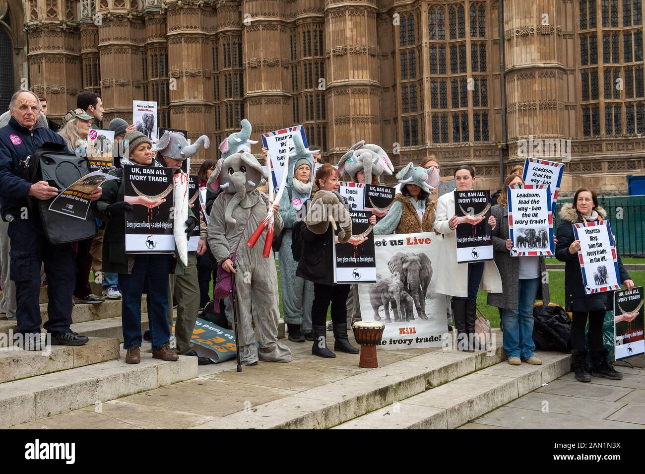 Action Pour Les Éléphants, Uk Ban All Ivory Trade Protest, Westminster, Londres, Royaume-Uni. 6 février 2017. Les manifestants en dehors du Parlement demandent au Premier ministre et aux députés d'interdire tout commerce d'ivoire au Royaume-Uni. Crédit : Maureen Mclean/Alay Banque D'Images