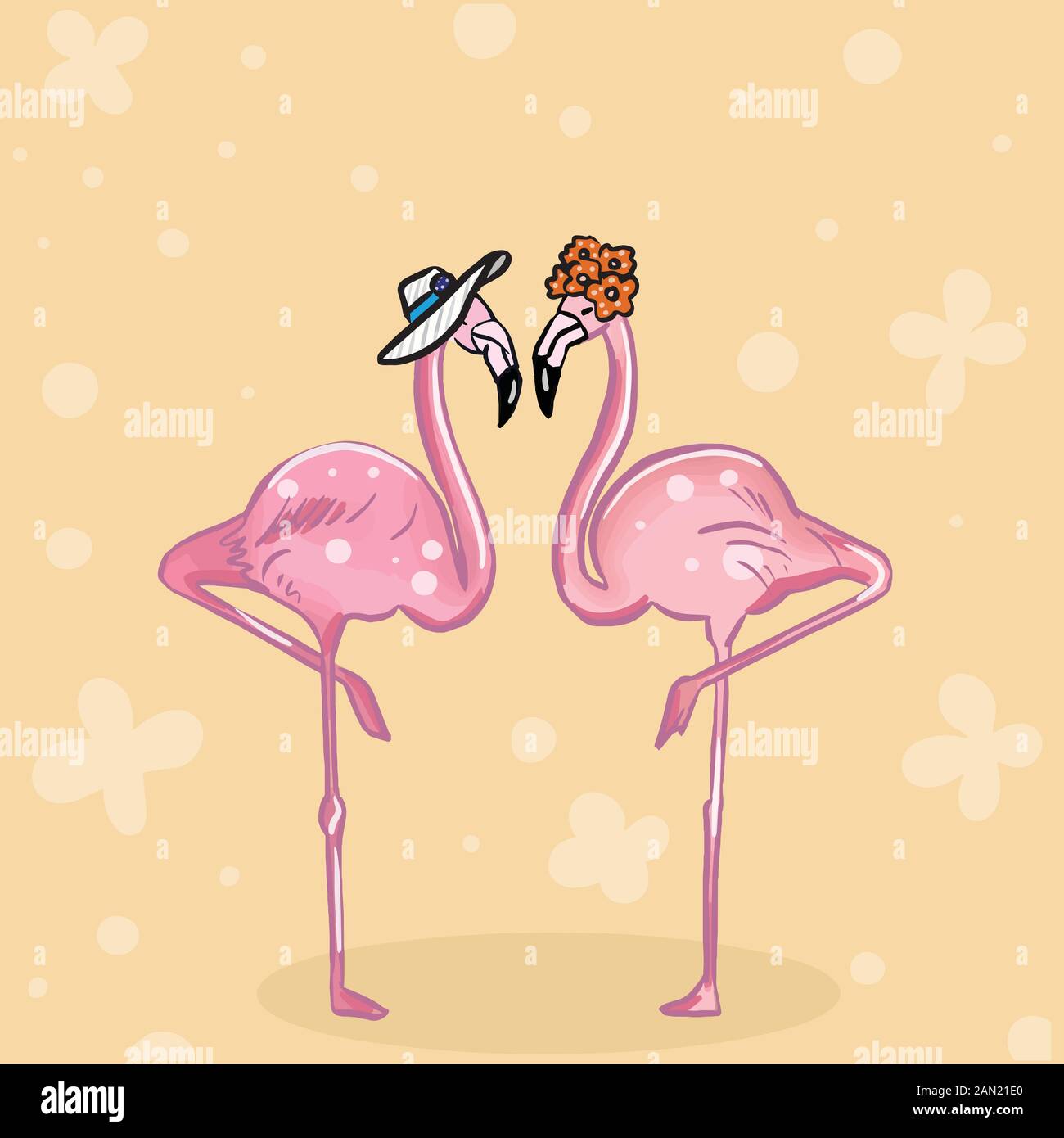 Illustration vectorielle des oiseaux flamants pour la Saint-Valentin, Couples amoureux sur le fond. Illustration de Vecteur