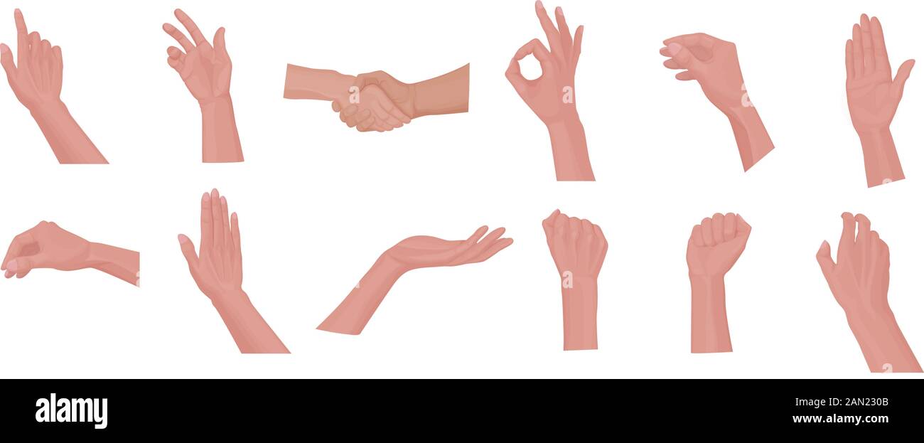 Ensemble de gestes différents avec une main humaine. Illustration de Vecteur