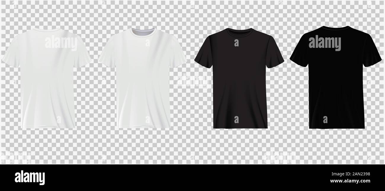 Ensemble de t-shirts blancs et noirs sur fond transparent. Illustration de Vecteur