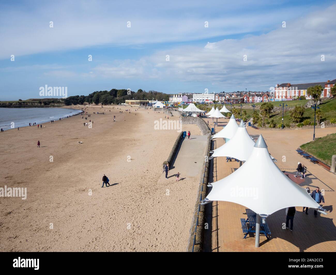 La plage et le front de mer à l'île de Barry au pays de Galles, Royaume-Uni Banque D'Images