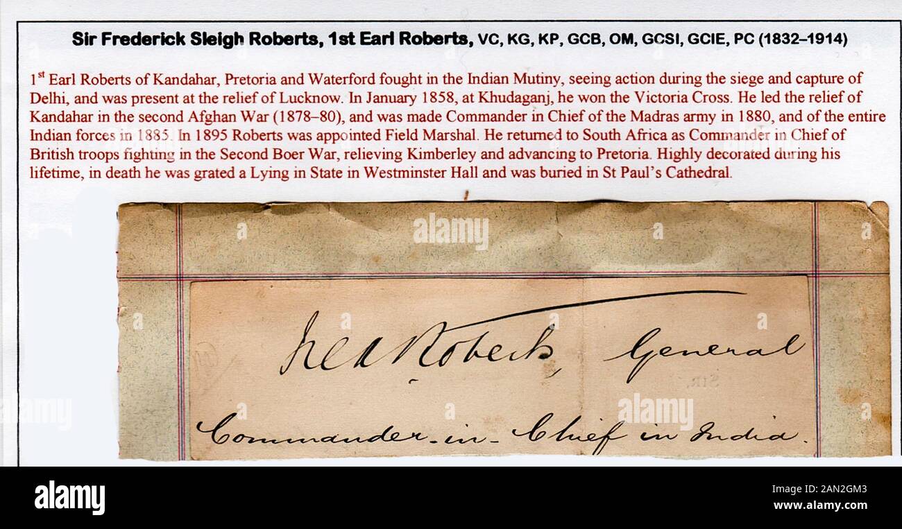 La signature de Field Marshal Frederick Sleigh Roberts, comte Roberts, VC, (1832-1914) Banque D'Images