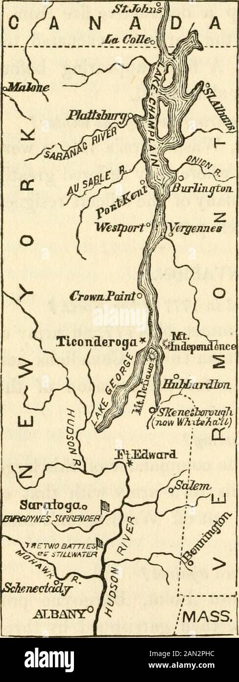 Une histoire d'introduction scolaire des États-Unis, organisée sur le plan catéchétique; à laquelle s'ajoutent la Déclaration d'indépendance et la Constitution des États-Unis, avec des questions et des explications . quel est le tatriver Mohawk vide-t-il? Pourquoi Plattsburg ? Consternation, en découvrant que l'ennemi avait érigé des batteries sur le Mont Defiance, commandanthe fort, il a fait une retraite précipitée. Quel désastre a-t-il frappé les Aineri-canettes sur la retraite ? Le matin du 7 juillet, la division arrière de l'armée rétraiteuse a été surmenée à Hubbardton et a routé avec une perte considérable. L'ammu-nition Banque D'Images