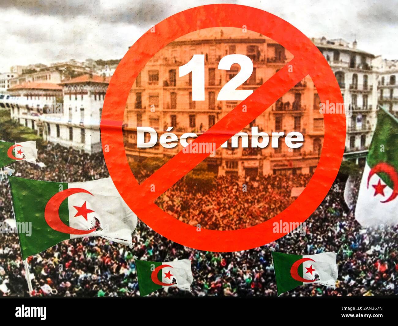 Manifestation de la diaspora algérienne contre les élections présidentielles en Algérie, Bron, France Banque D'Images