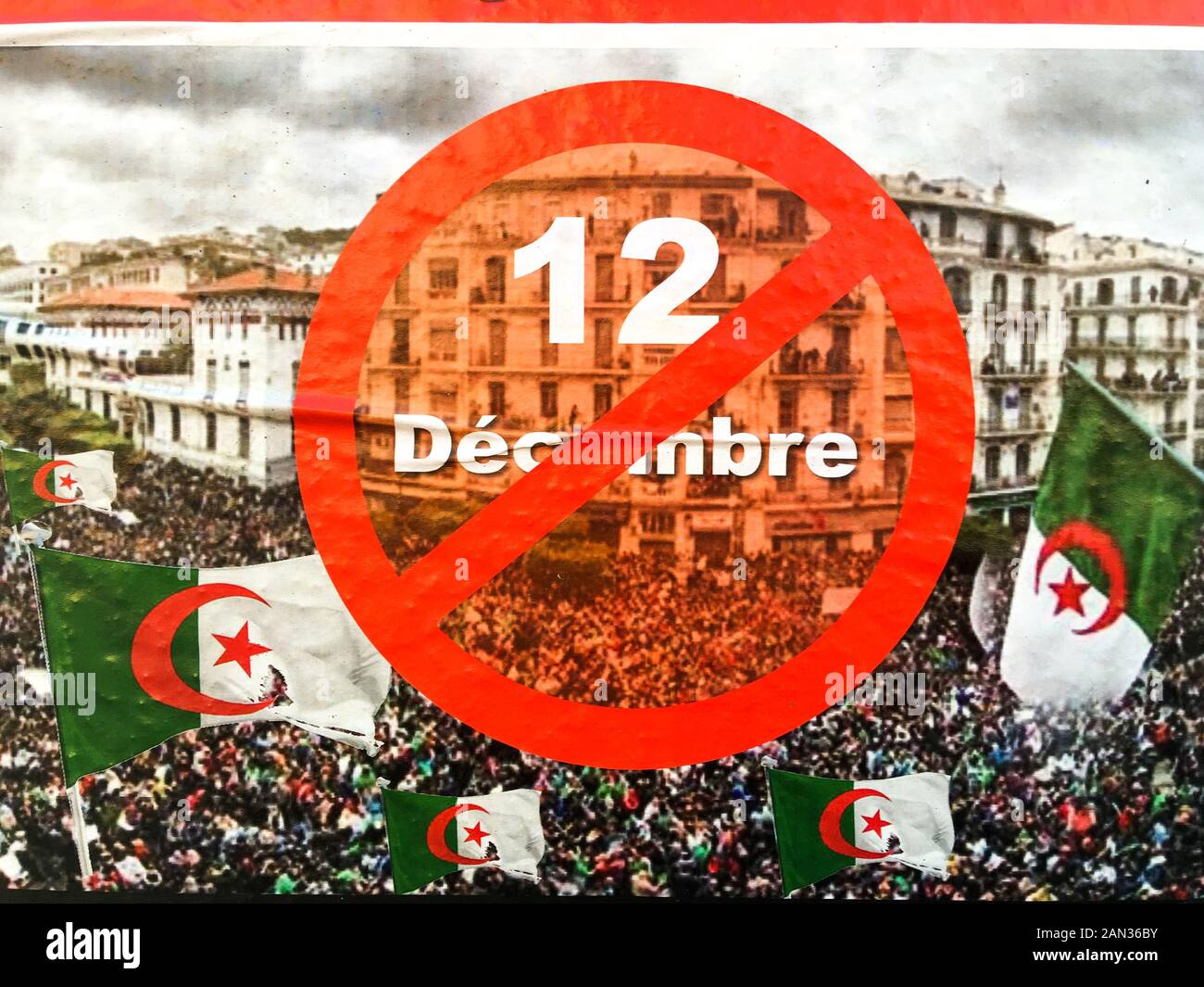 Manifestation de la diaspora algérienne contre les élections présidentielles en Algérie, Bron, France Banque D'Images