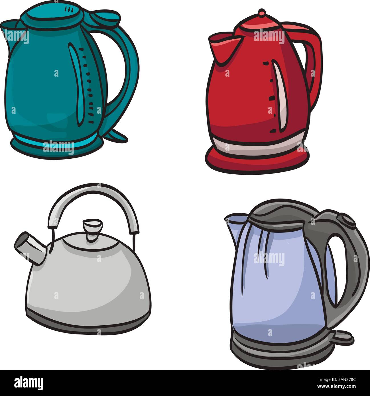 quatre collections de théière différentes sur fond blanc Illustration de Vecteur