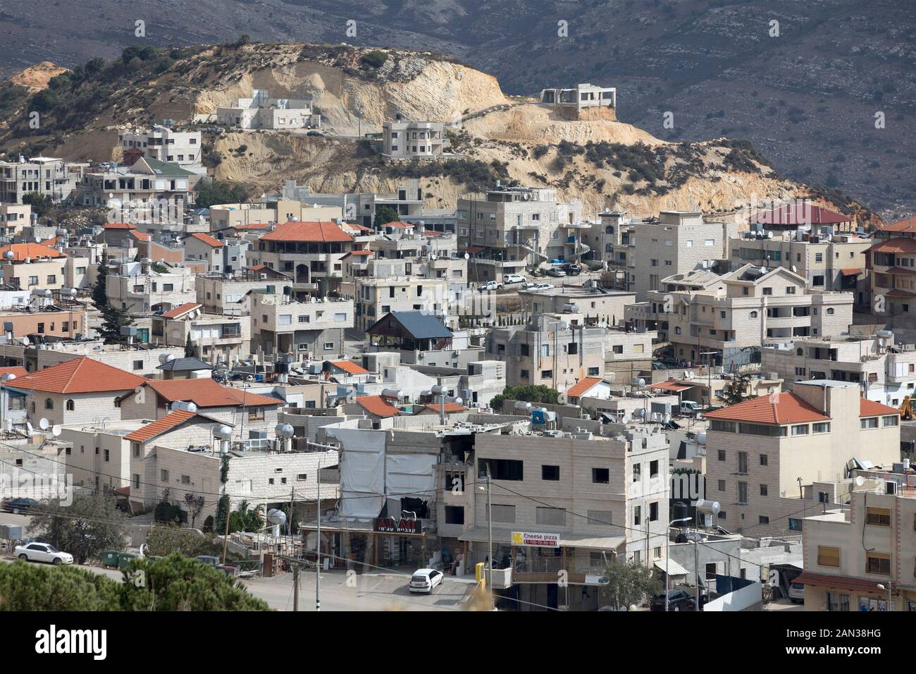 Majdal Shams, une ville druze dans les contreforts calcaires du mont. Hermon, au nord du plateau du Golan, Israël Banque D'Images