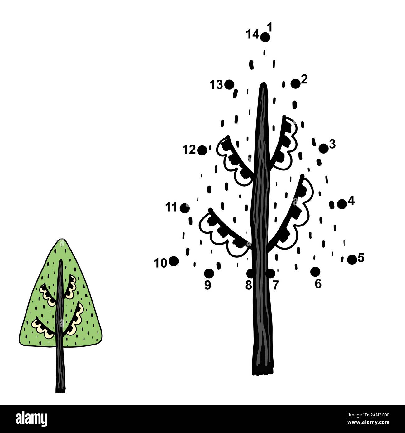 Connectez les points et dessinez un arbre. Jeux de numéros pour les enfants Illustration de Vecteur