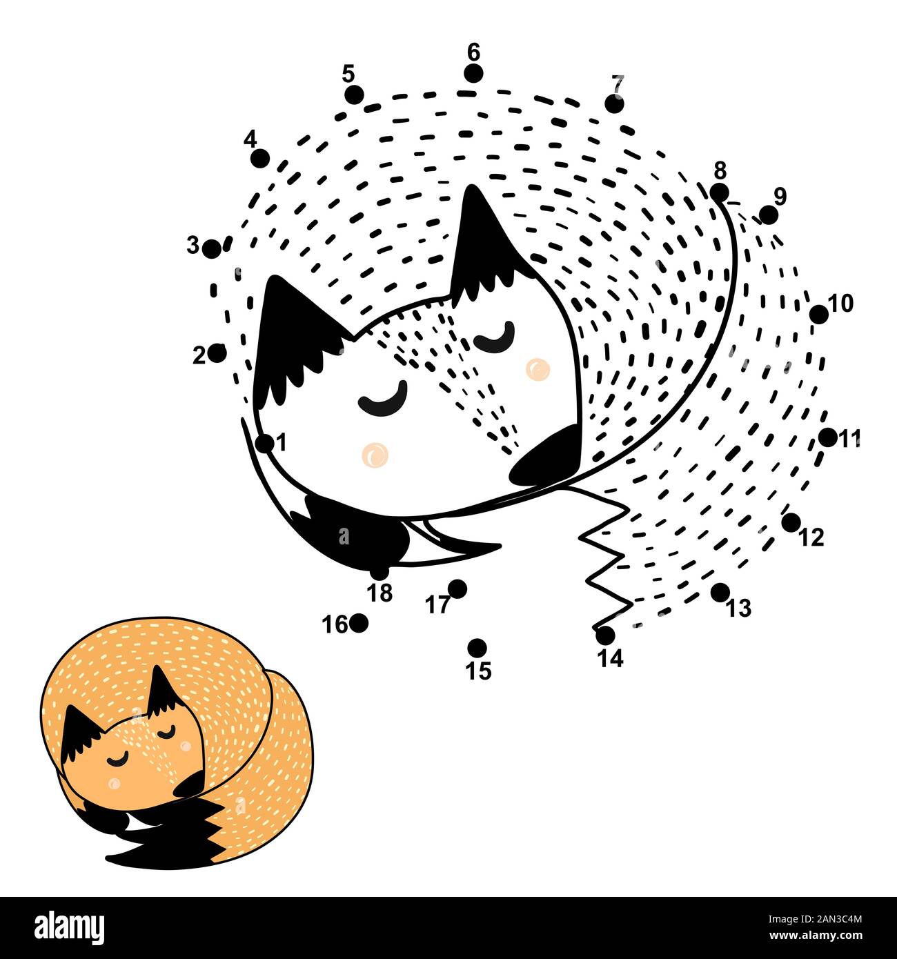 Connectez les points et dessinez un joli renard dormant Illustration de Vecteur