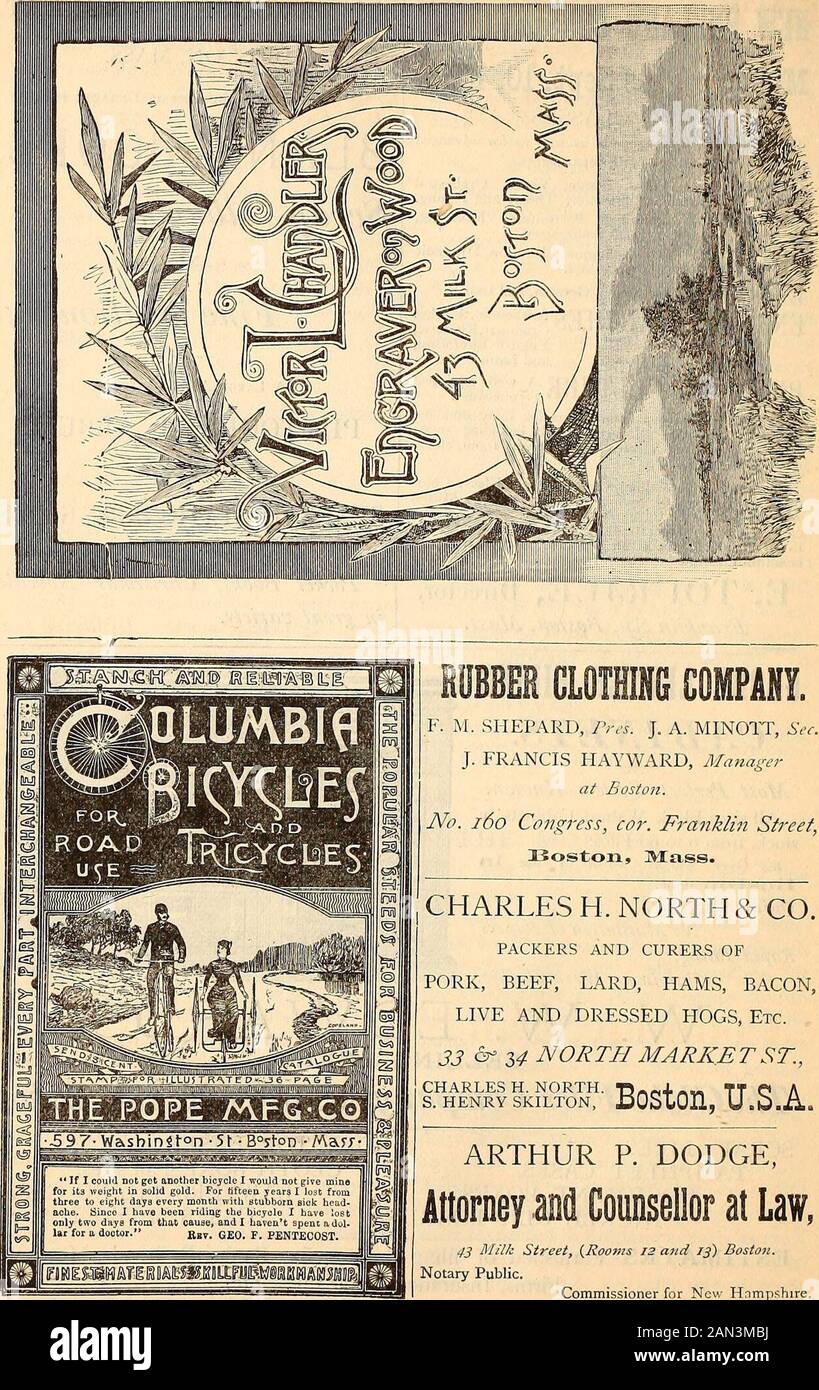 The Bay State mensuel : un magazine du Massachusetts . Estimations Fournies de dispositifs de dépôt pour banques, chemins de fer, Sociétés de mercantile, compagnies d'assurance, etc B. correspondance Sollicitée. R . PACKERS ET CURERS DE PORC, BŒUF, LARD, JAMBONS, BACON, PORCS VIVANTS ET HABILLÉS, ETC. 33 6- 34 NORTH MARKET ST., ARTHUR P. DODGE, procureur ANfl Conseiller en droit, et 13) Boston.for New Hnr Bay State Monthly Company, Publishers and Printers, 43 Milk Street, Boston, New England Business Directory A1SD GAZETTEER Pour 1885, figg* UN très Précieux livre de référence à chaque Business Man. %M. Banques, économies I!;ml;s, i Banque D'Images