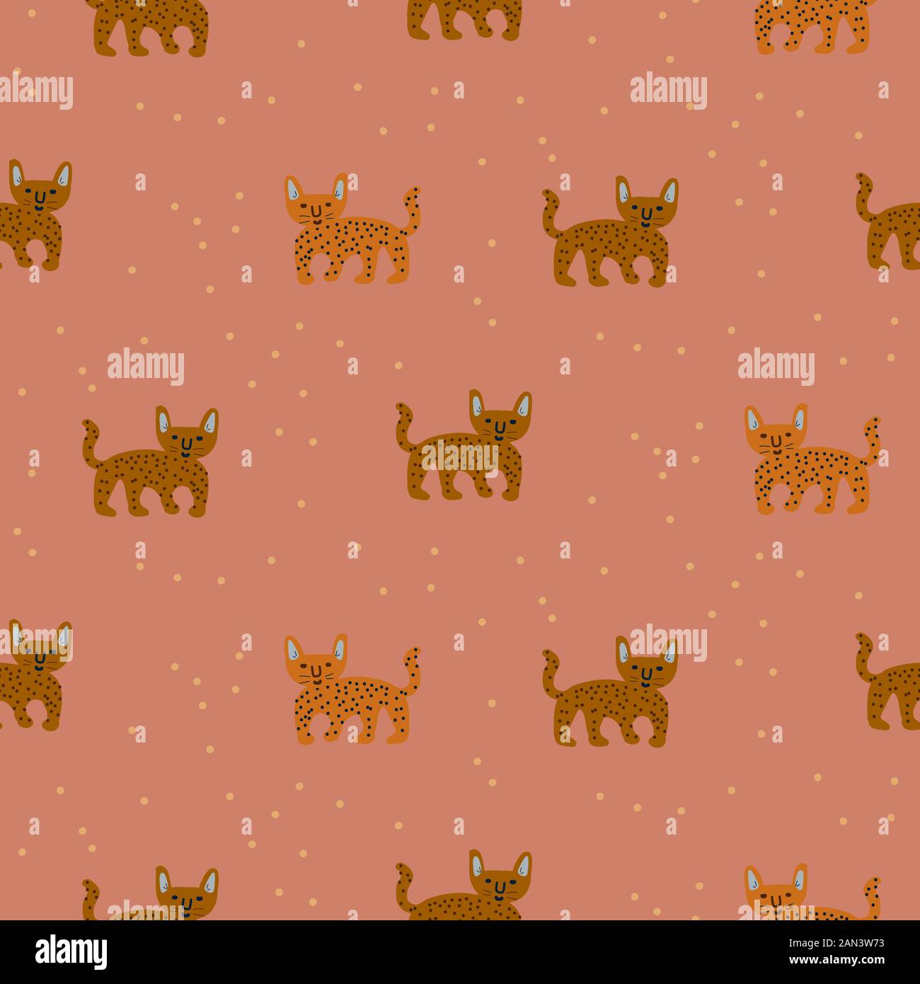 Joli chat sauvage chache sans couture motif abstrait caractères. Joli motif vectoriel dessiné à la main. Illustration de Vecteur