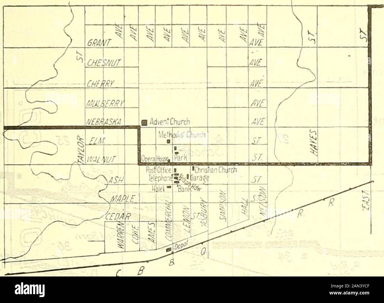 Carte et guide de Huebinger pour la route transcontinentale Omaha-Denver; . 106. Bartley, NEBB, pop. 400. 6.9 W. à Indlanola, 8.5 E. à Cam-Bridge, 335.3 W. à Denver, 297.0E. À Omaha. Distance mesurée par Warner AutoMeter. Hôtels—Citizens Hotel, Am., 2 $. GARAGES—J. A. Finnegan, magasin 50. Nelson Hdw. Hôtel CITOYENS C. C. ANDERSON, Prop Hartley - Oné. Excellents REPAS eau chaude et froide.attention particulière aux Touristes, réparations DE GARAGE BARUEY et essence J. A. FINNEGAN, Prop Hartley Oné. Nelson HARDWARE CO. Fournitures, réparations, Huiles et essence BARTLEY, ONÉ. 107 p. B. COLE Cambridge garage Repai Banque D'Images