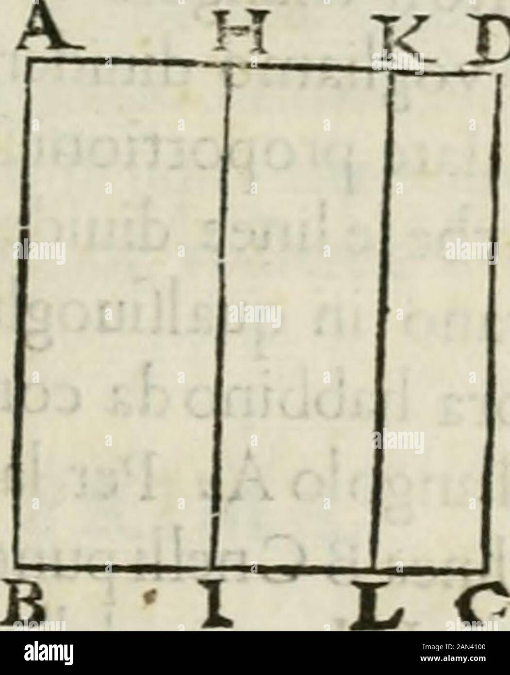 Modo del Dienstleza di Bartolo, et de gli agrimensori diversoMostrato con ragioni mathématiche & con pritica . la AH DELLE ALLVVIONT. La A H alla H B, è Ci viennent tous A F alla F G, (ari la proporedella A H H B, Come è dal/a D alla C, i!che bifognaua fare Et fi h.i da fàpère che con quello modo lì può diuidere vna lineain più proporrioni, che ofleruino altrétante proporrioni propo-ne, col congiungerle in(ìeme,comefì vedrà nella fogliente pro-pofìrione. I I I I I. Pofsiamo diriidere vnoParalooram-mo, faecondo più proporrioni date, &con linee équidiitanti .. K D E TG M Banque D'Images