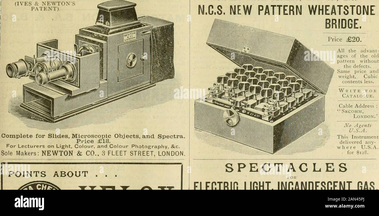 Nature . l6%yh6- JOURNAL ILLUSTRÉ HEBDOMADAIRE DES SCIENCES. De Nat ire fait confiance à La base solide qui construit pour l'aye -Wordsworth. N° IS 9 Vol. 59] JEUDI 8 DÉCEMBRE 1898. [Prix Un S HILLING. Enregistré comme un journal A t e Ge neral Post Offic =.) [All Right ar e reserved THE NEWTONIAN UNIVERSAL SCIENCE LANTERN NALDER Bros. & CO., LTD 16 RED LION STREET, LONDRES, E.C. N.C.S. NOUVEAU MODÈLE PONT WHEATSTONE. POINTS SUR Banque D'Images