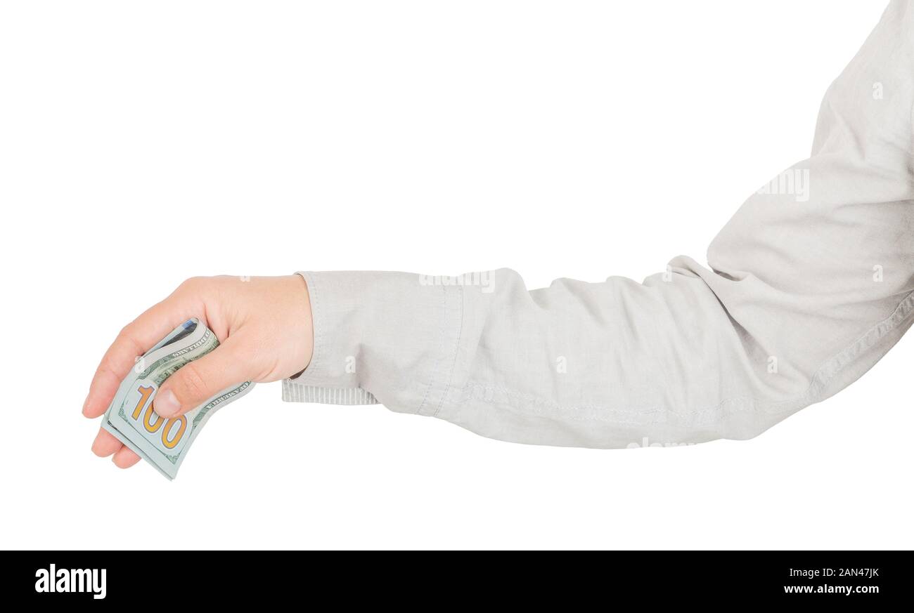 La main avec les billets en dollars cachés. Pot-de-vin ou de corruption concept. Banque D'Images