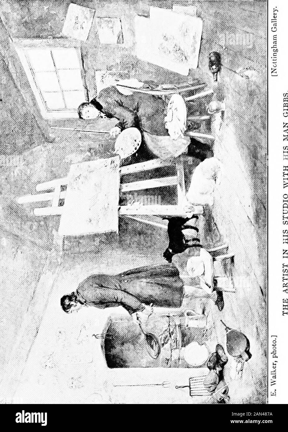 George Morland; Sa vie et ses oeuvres . les démunies, et il a dû s'installer avec eux pour £45.Collins a été renfloué à cette occasion, et nous assure que, malgré la mauvaise condition de la santé des artistes, il est allé au travail et a peint des images qui ont permis de défaire la dette en moins d'un mois. Un peu en même temps, pour éviter d'autres créanciers, il a placé himselfin la garde de M. Donalty, un agent de la Cour de Marshalsea, qui résidait dans Rolls Buildings, Chancery Lane. Whilewith cet homme, dans une sorte de garde courtois, il était en sécurité de tous les autres, et il a payé son ami commode bymees Banque D'Images