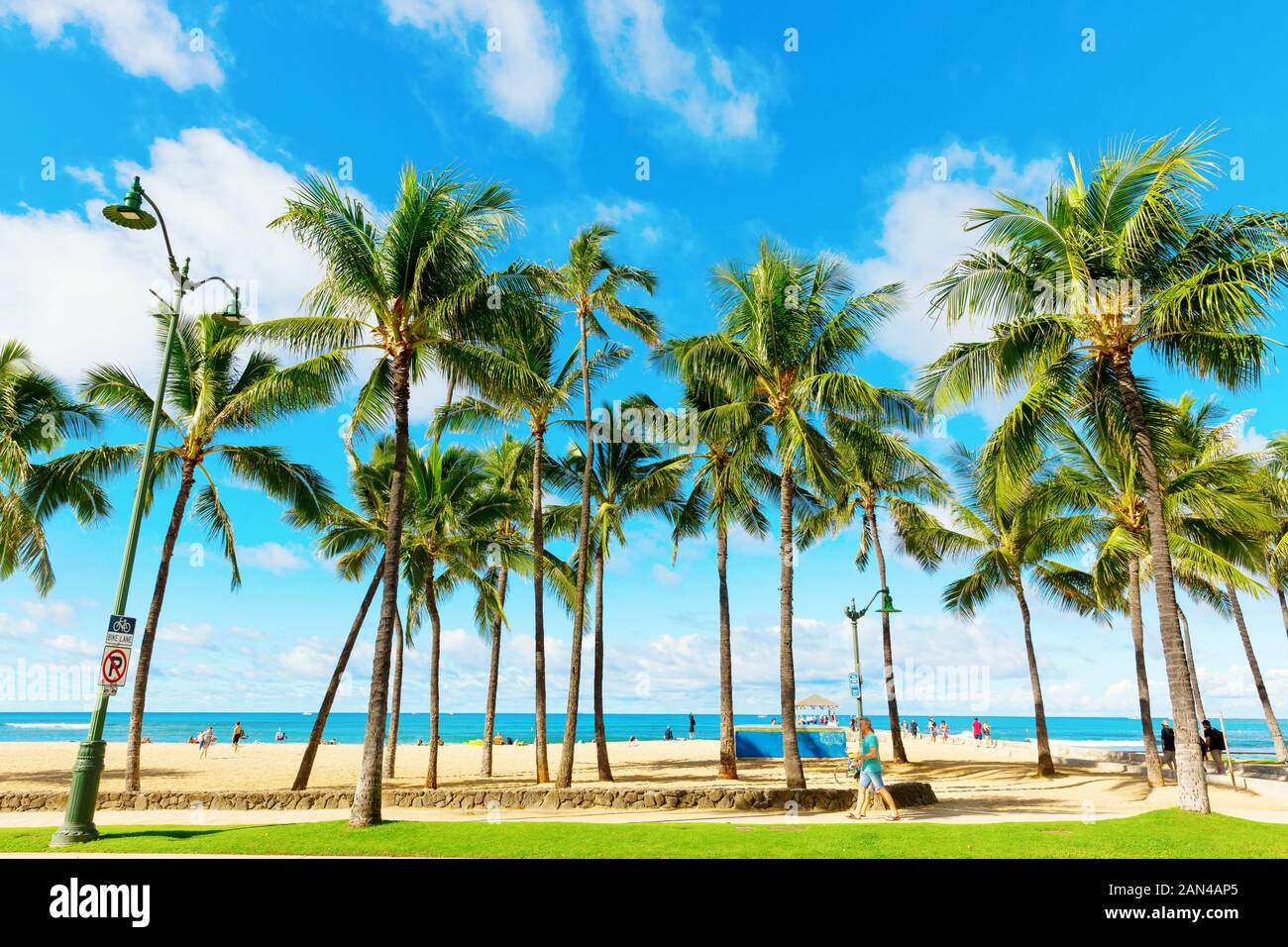 Honolulu, Oahu, Hawaii - Novembre 04, 2019 Kuhio Beach : parc avec des personnes non identifiées. C'est un parc public situé à côté de l'océan à l'intérieur de la plage de Waikiki Banque D'Images