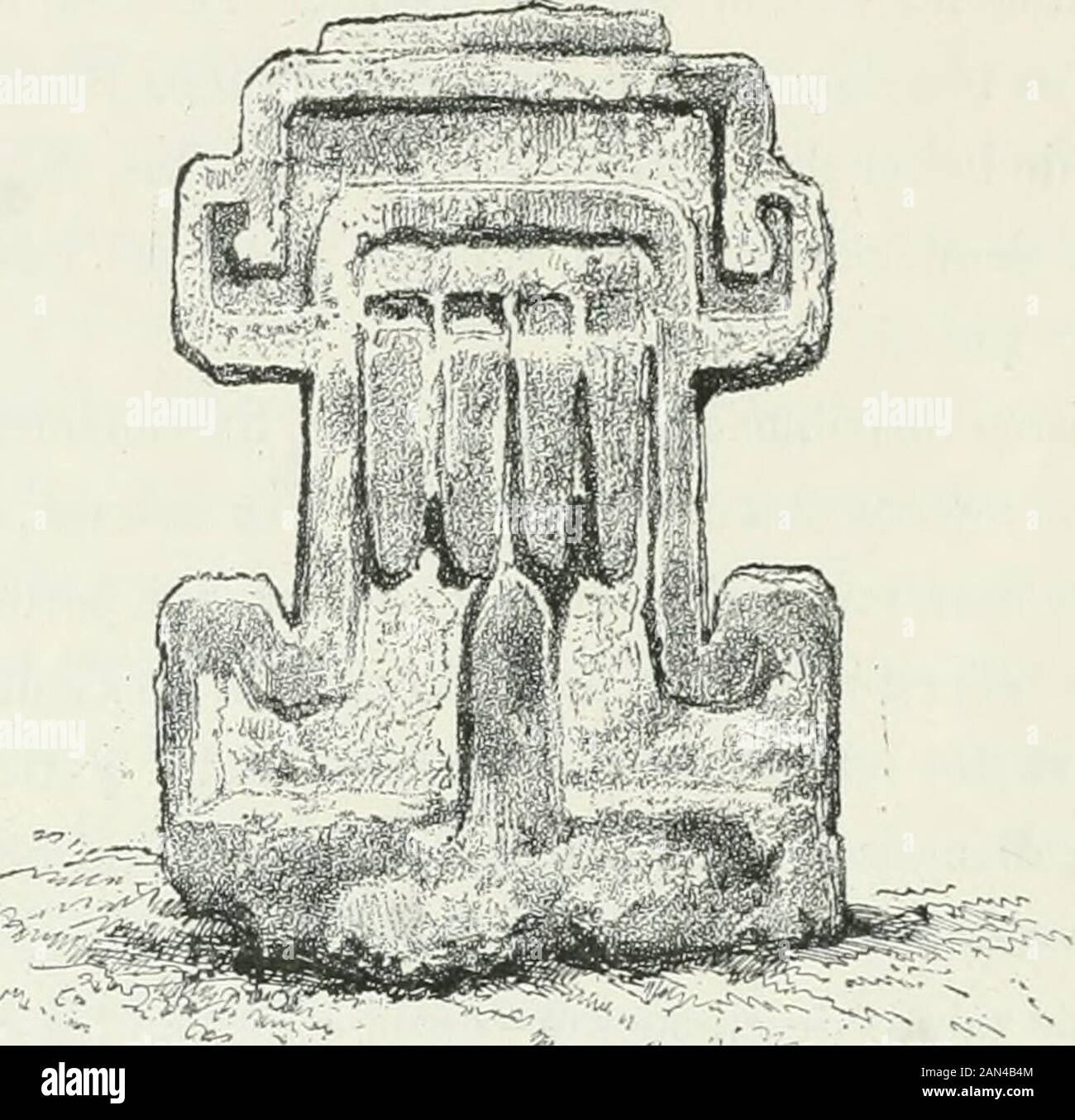 América pintoresca; cion de viajes al nuevo continuente por los mas modérés exploradoores . o, debajo duna de elas enfantivos escaclones que conducen al interior de la pirámide bajo las habita-ciones, y allí recogemos restos de ornamentos, cuentas, col, description urnas funerarias con cenizasprocedentes de carnes calcinadas y pedazos de telas quemadas de las cuales se ve aún eltejido, todo ello á tres metros de profundidad. Dirijo en seguida mi exploración á la explanada ó más bien al patio en gradería que pre-cede al palacio por el lado del camino de los Muertos, y es incuníble el número de Banque D'Images