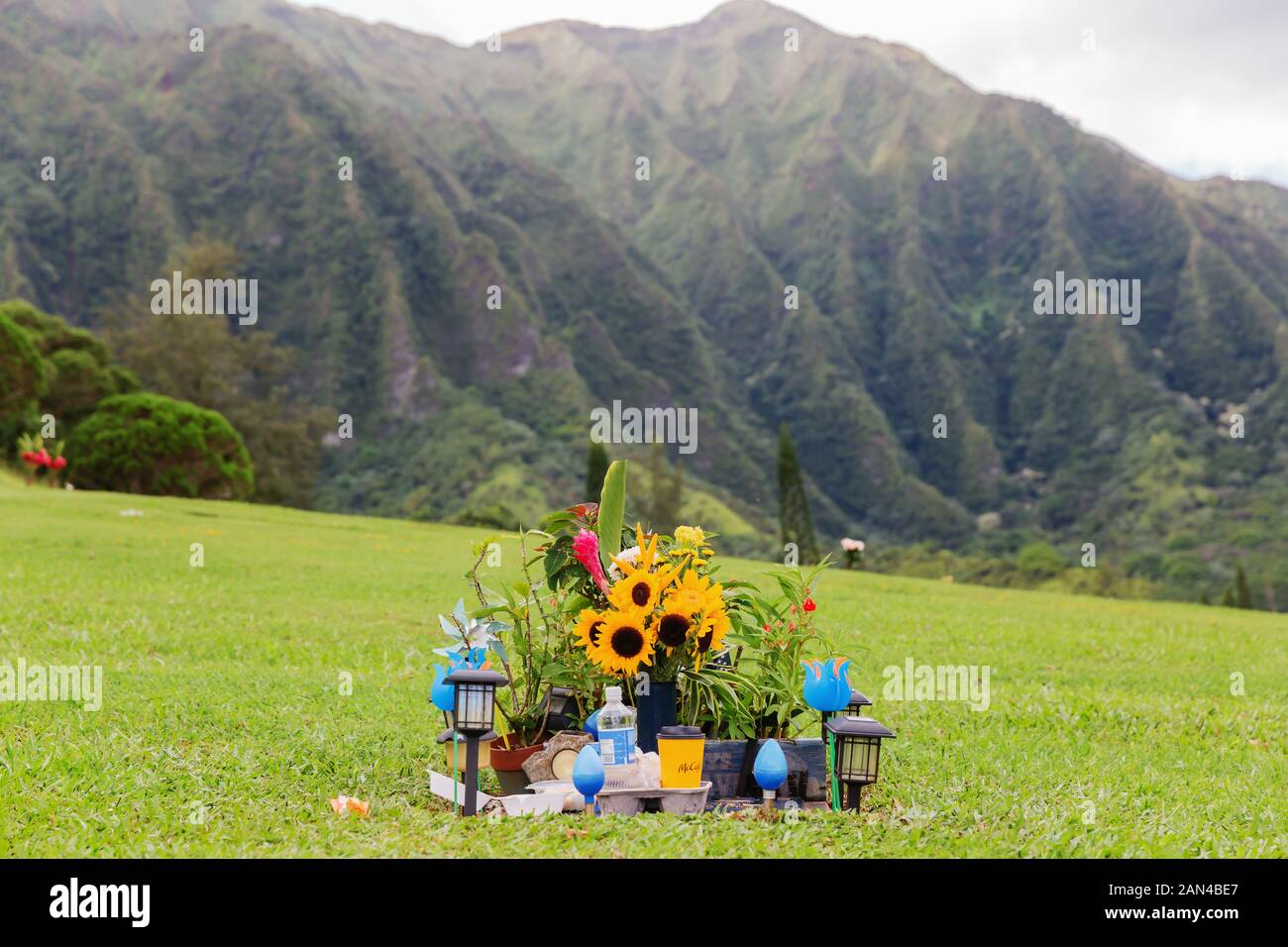 Oahu, Hawaii - Novembre 04, 2019 : tombe à la Vallée des Temples Memorial Park, où des milliers de bouddhistes, catholiques et protestants, Shinto Hawa Banque D'Images
