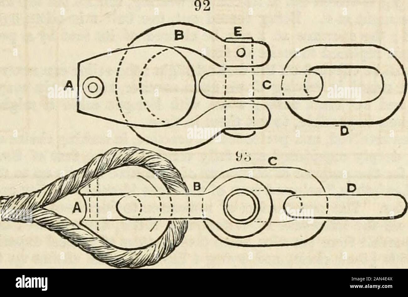 Un supplément au dictionnaire Des arts, Des Manufactures et des mines De L'Ures, contenant une exposition claire de leurs principes et de leur pratique. . ver produit, tel étaient les proportions dues et la symétrie de forme assurant l'égalité de résistance, que la pièce transversale a fendu ou cassé au moment de la rupture de la liaison et ouvert. Mesurer ces chaînes, ou être près d'elles sous une telle tension, n'est pas sans dan-ger. Le câble, en étant percuté, sonne avec un étrange bruit de fond, un lien peut-être la sublysnap, la chaîne se laie, et les fragments volent à une grande distance, pénétrant dans le toit de fac-tory parfois, et Banque D'Images