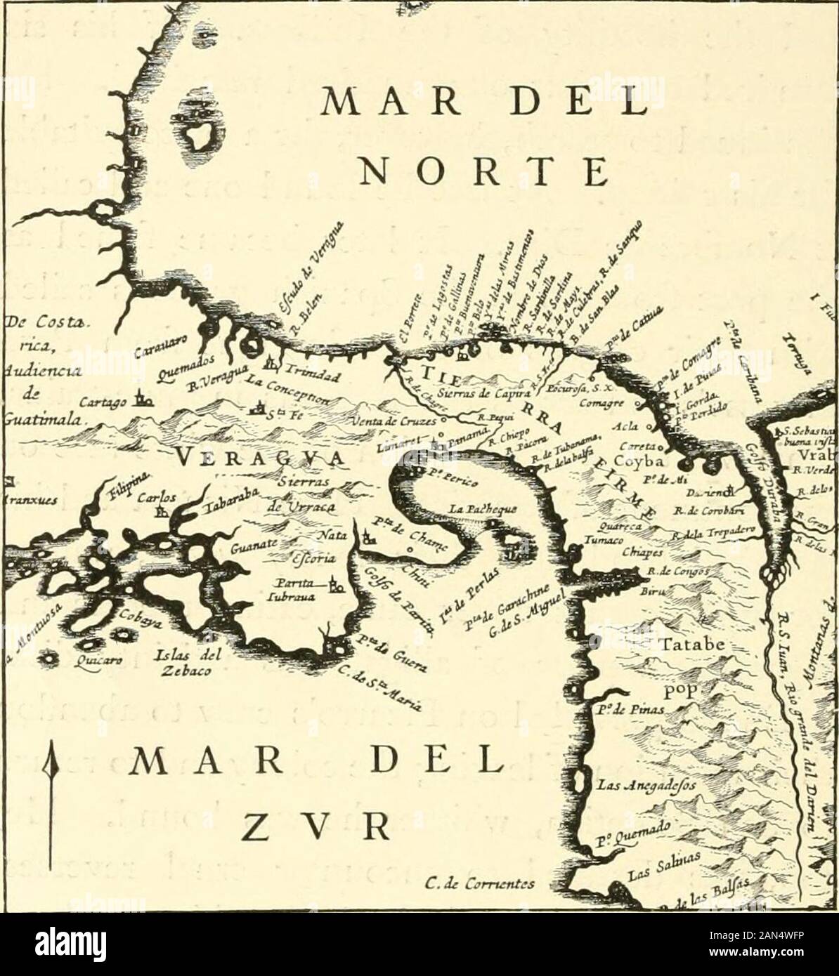 Pioneer espagnols en Amérique du Nord . e Dios. Il est devenu plus tard le célèbre port dont les galions espagnols sailedwith leurs cargaisons d'argent apporté de Peruin navires et sur l'Isthme de mule-trains.Ce fut la première habitation de la race blanche sur le continent de l'Amérique. Ici Nicuesa et hisfamished ont tenu leur bande lonely watch, waitingfor des fournitures qui n'était jamais venu, andregarding reptiles manger un morceau de alligator comme un plat de Dainty. Enciso prévalait sur Pizarros abandontheir ilitention à l'équipage de quitter la colonie et à San Sebastian, retour où il était enfermé. Il était aussi,d Banque D'Images Pioneer espagnols en Amérique du Nord . e Dios. Il est devenu plus tard le célèbre port dont les galions espagnols sailedwith leurs cargaisons d'argent apporté de Peruin navires et sur l'Isthme de mule-trains.Ce fut la première habitation de la race blanche sur le continent de l'Amérique. Ici Nicuesa et hisfamished ont tenu leur bande lonely watch, waitingfor des fournitures qui n'était jamais venu, andregarding reptiles manger un morceau de alligator comme un plat de Dainty. Enciso prévalait sur Pizarros abandontheir ilitention à l'équipage de quitter la colonie et à San Sebastian, retour où il était enfermé. Il était aussi,d Banque D'Images